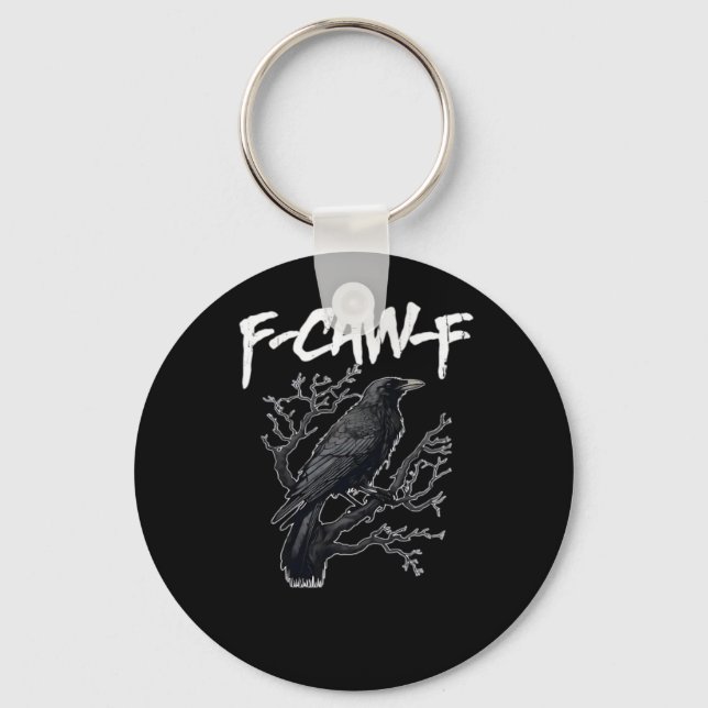 F-Caw-F Funny Crow Minimal Clean Key Ring (Front)