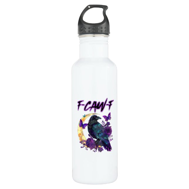 F-Caw-F Funny Raven Crow Spooky Season Halloween C 710 Ml Water Bottle (Front)