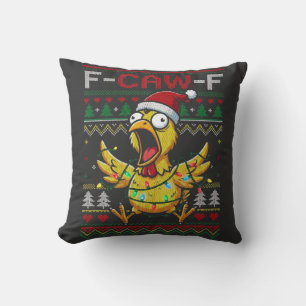 F-CAW-F Funny Screaming Chicken Ugly Christmas Cushion