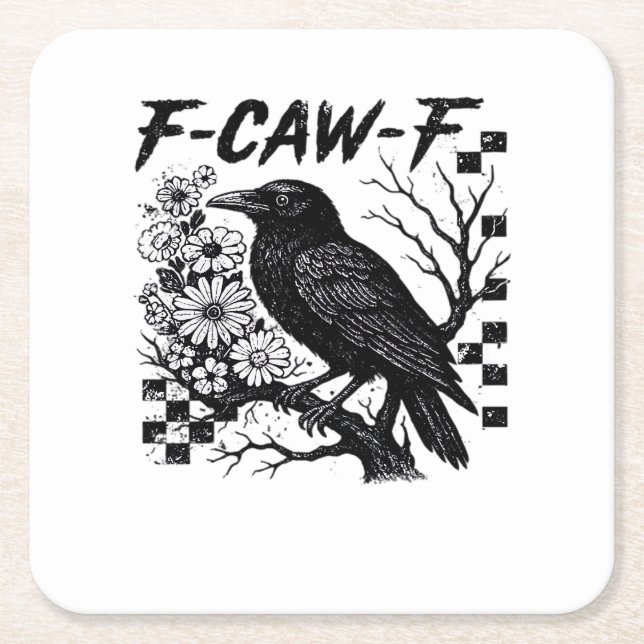 F-Caw-F Halloween Bird Square Paper Coaster (Front)