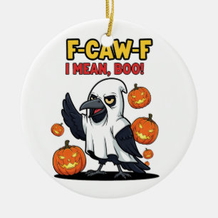 F-Caw-F I Mean Boo Funny Spooky Halloween Skull Ceramic Tree Decoration