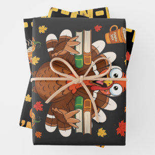 F-Caw-F I'm Reading Turkey Books Thanksgiving Wrapping Paper Sheet