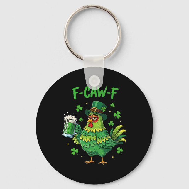 F Caw F Irish Rooster Funny Bird Chicken Whisperer Key Ring (Front)