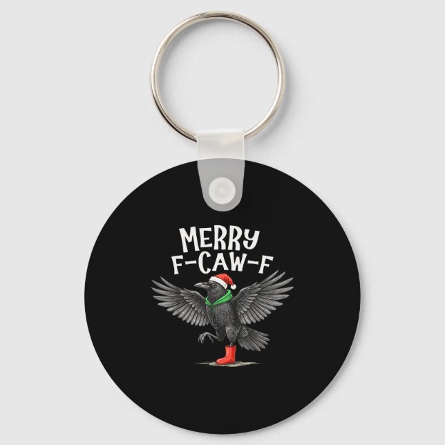 F-caw-f Merry Christmas Funny Crow Raven  Key Ring (Front)