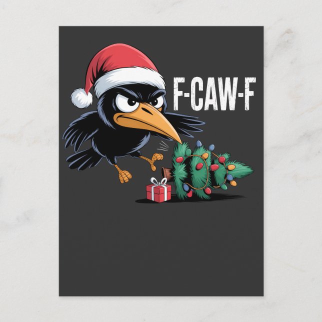 F-caw-f Raven Crow Xmas Tree Christmas Raven Holiday Postcard (Front)