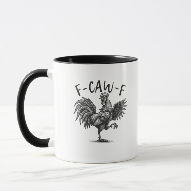 F Caw F Rooster, F-Caw-F Funny Chicken Humour Cool Mug (Left)