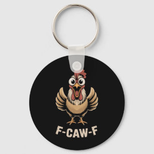 F-caw-f Wide Eyed Chicken Scream Funny Cartoon Vib Key Ring