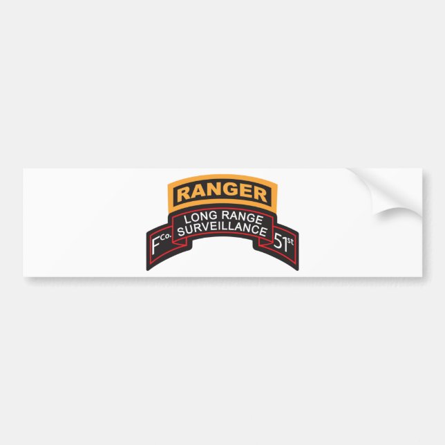 F Co 51st Infantry LRS Scroll, Ranger Tab Bumper Sticker (Front)