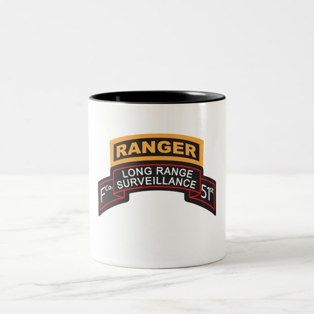 F Co 51st Infantry LRS Scroll, Ranger Tab Two-Tone Coffee Mug (Center)