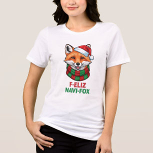 F-eliz Navi-Fox   Cute Fox in Santa Hat Funny Tri-Blend Shirt