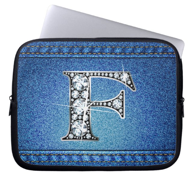 F Faux "Diamond" Denim Stitching Electronics Bag (Front)