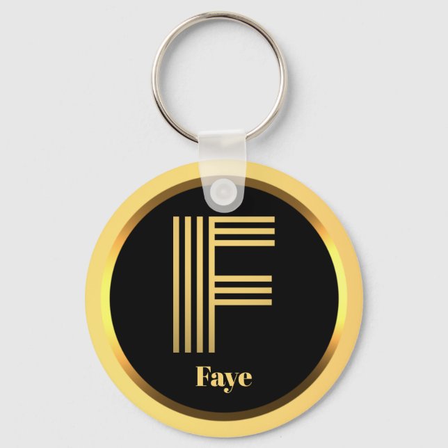 F Gold Monogrammed Letter Personalised Keychain (Front)