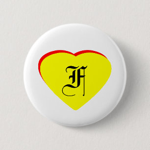 "F" Heart Yellow Red Wedding Invitation The MUSEUM 6 Cm Round Badge
