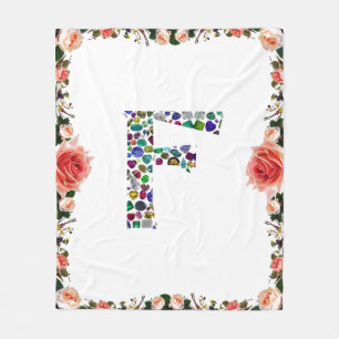 F Initial Gem Design Fleece Blanket