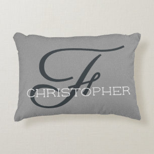 F Initial Personalised Name Black White Grey Decorative Cushion