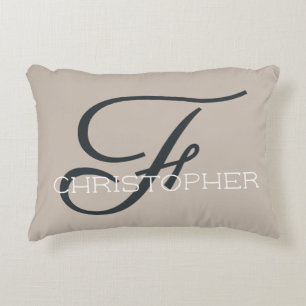 F Initial Personalised Name Tan Taupe Neutral Decorative Cushion