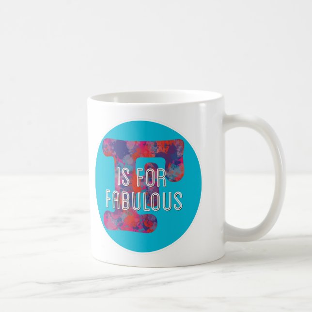 F is for Fabulous blue colorful drops monogram Coffee Mug (Right)