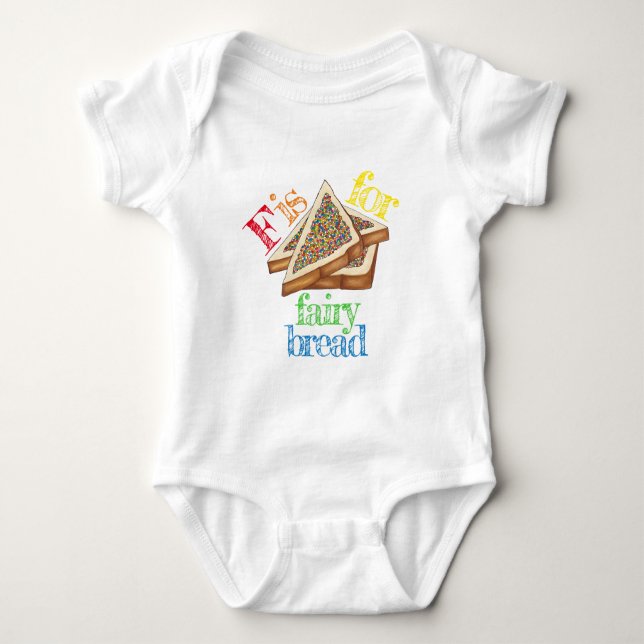 F is For Fairy Bread Australian Food Rainbow Toast Baby Bodysuit (Front)