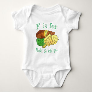 F is for FISH & CHIPS British Pub Food Mushy Peas Baby Bodysuit