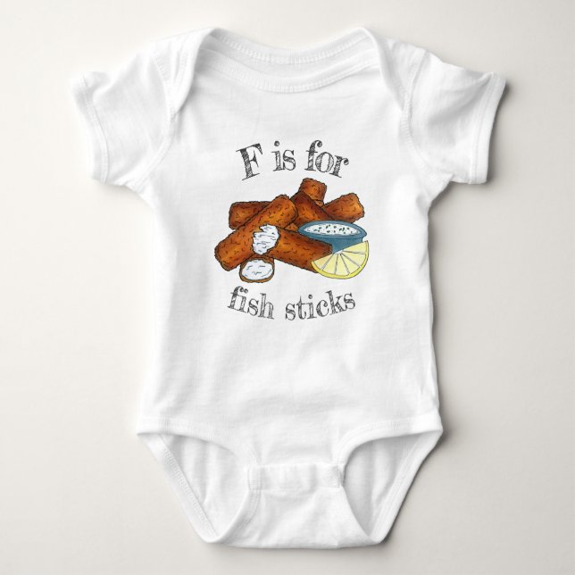 F is for Fish Sticks Fingers Tartar Sauce Baby Bodysuit (Front)