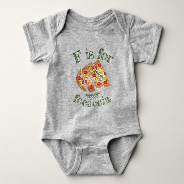 F is For Focaccia Italian Bakery Olive Oil Bread Baby Bodysuit (Front)