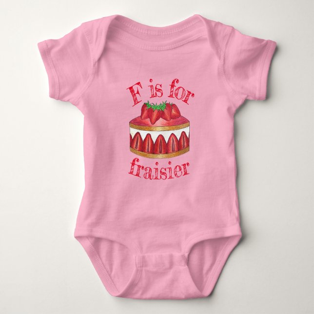 F is for Fraisier Strawberry Cake French Pastry Baby Bodysuit (Front)