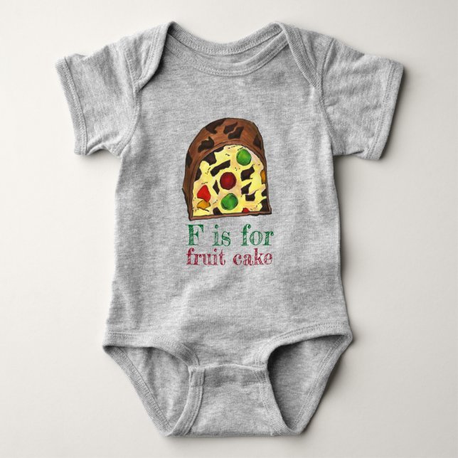 F is for Fruit Cake Christmas Fruitcake Slice ABCs Baby Bodysuit (Front)