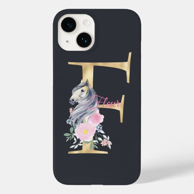 F letter personalised name monogram with horse   Case-Mate iPhone case (Back)