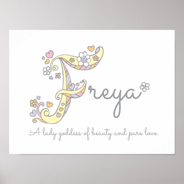 F monogram art Freya girls name meaning poster (Front)