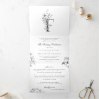 'F' Monogram Beautiful Sketched Floral Wedding