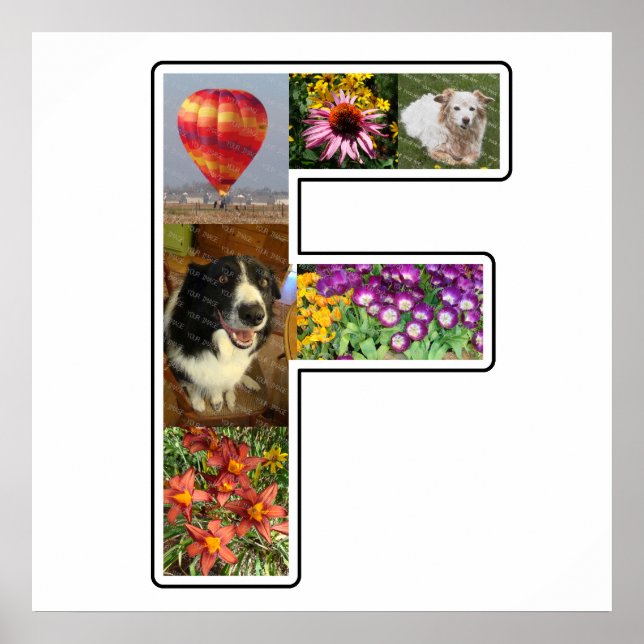F Monogram Create Your Own 6 Custom Photo Collage Poster (Front)