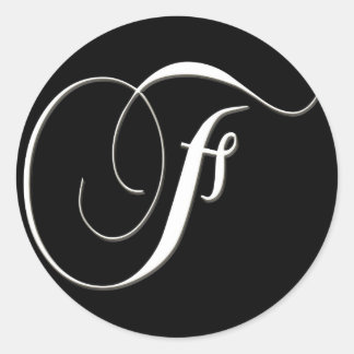 F monogram - elegant black and white classic round sticker