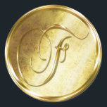 F Monogram Faux Gold Envelope Seal Stickers<br><div class="desc">F Monogram Faux Gold Envelope Or Favour Seal. These classic round stickers are printed with non metallic ink on a flat sticker to look like gold. They are not beveled or embossed monograms but are designed to look like they are beveled or embossed monograms. These gold monogram seals are printed...</div>