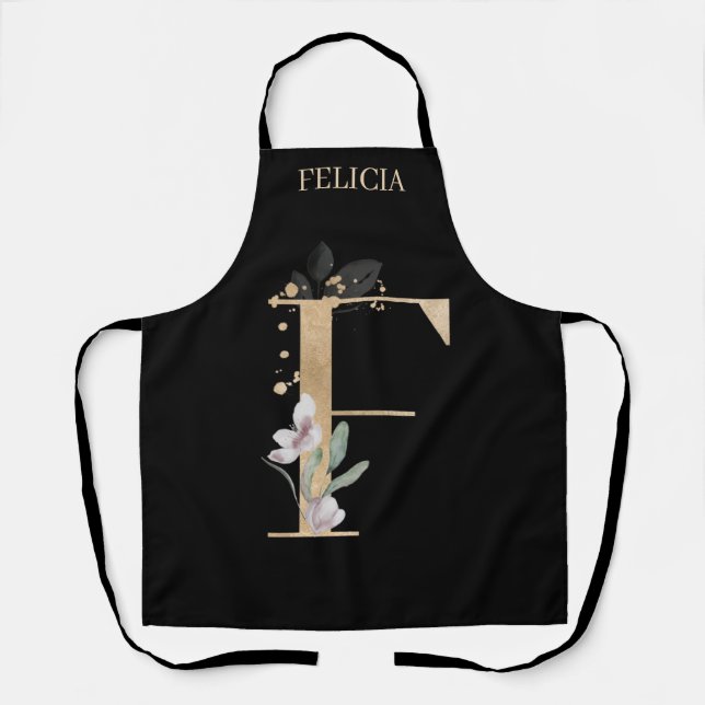 F Monogram Floral Personalised Apron (Front)