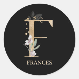 F Monogram Floral Personalised Classic Round Stick Sticker