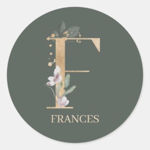F Monogram Floral Personalised Classic Round Sticker