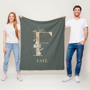 F Monogram Floral Personalised Fleece Blanket