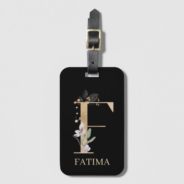 F Monogram Floral Personalised Luggage Tag (Front Vertical)