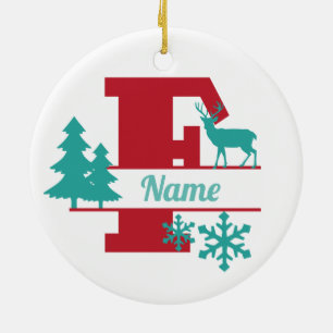 F Monogram Initial Christmas Holiday Tree Ornament