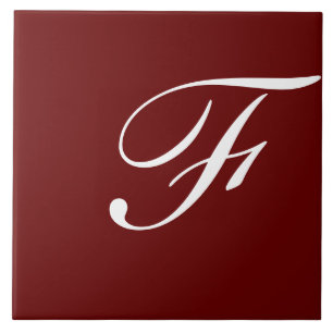 F Monogram Initial White on Maroon Tile