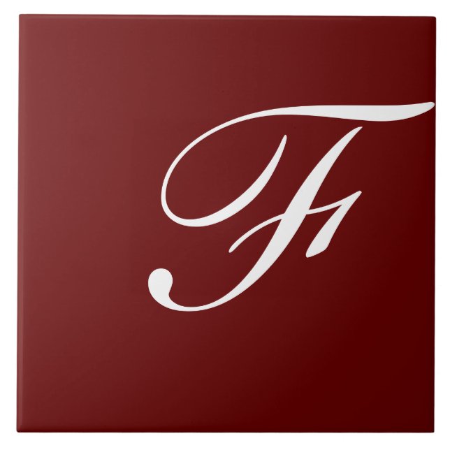 F Monogram Initial White on Maroon Tile (Front)