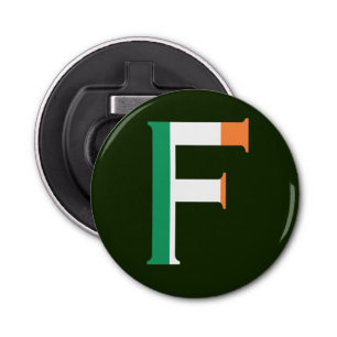 F Monogram overlaid on Irish Flag bocnt Bottle Opener