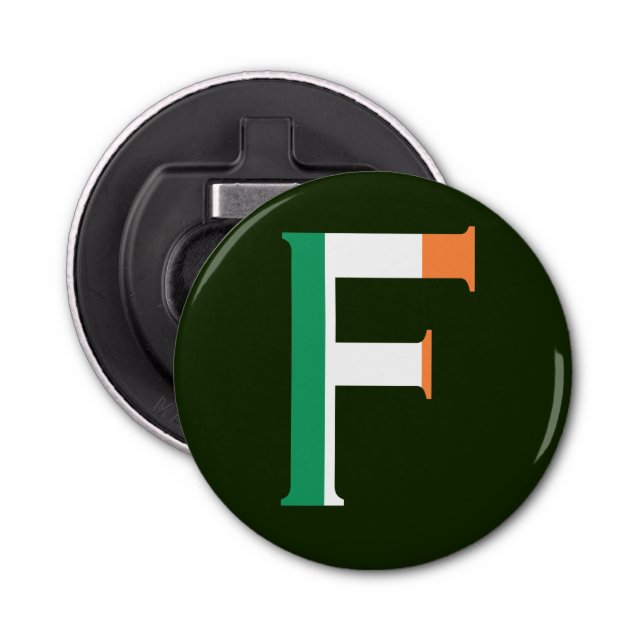 F Monogram overlaid on Irish Flag bocnt Bottle Opener (Front)