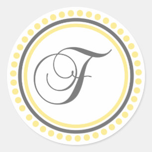 F Monogram (Yellow / Grey Dot Circle) Classic Round Sticker
