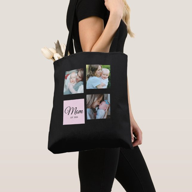 F**Mum Established Script Black 3 Photo Gift Tote Bag (Creator Uploaded)