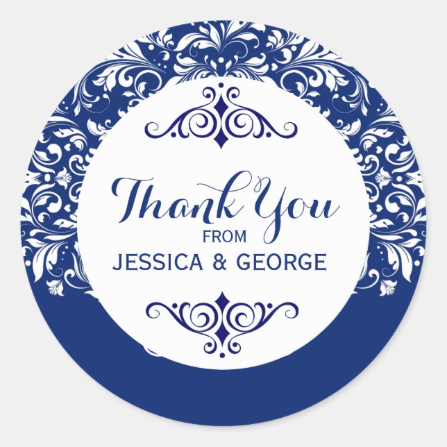 F;oral White Lace Blue Background Classic Round Sticker (Front)