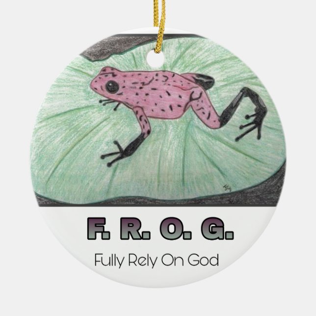 F.R.O.G.- Fully Rely On God Ceramic Tree Decoration (Front)