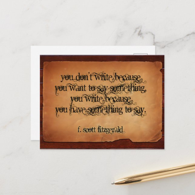 F. Scott Fitzgerald Inspirational Quote "Write" Postcard (Front/Back In Situ)
