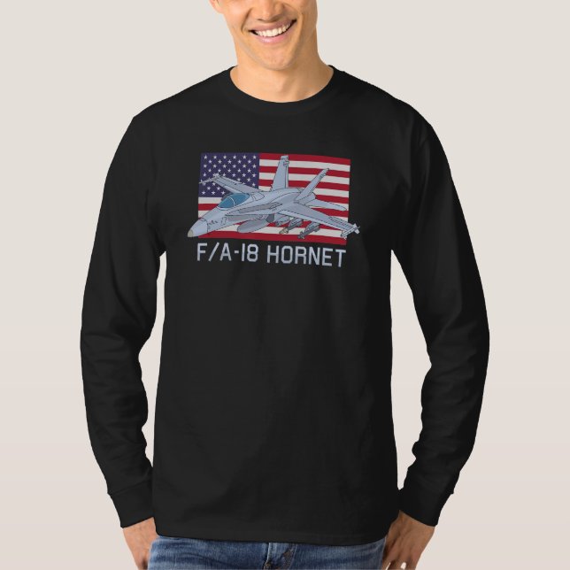Fa 18 Hornet Jet Fighter Plane American Flag T-Shirt (Front)
