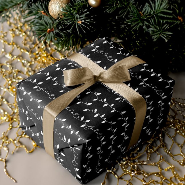 Fa La Christmas String Lights Black white & Gold Wrapping Paper Sheet (Fa La Christmas String Lights Black white & Gold Wrapping Paper Sheets)